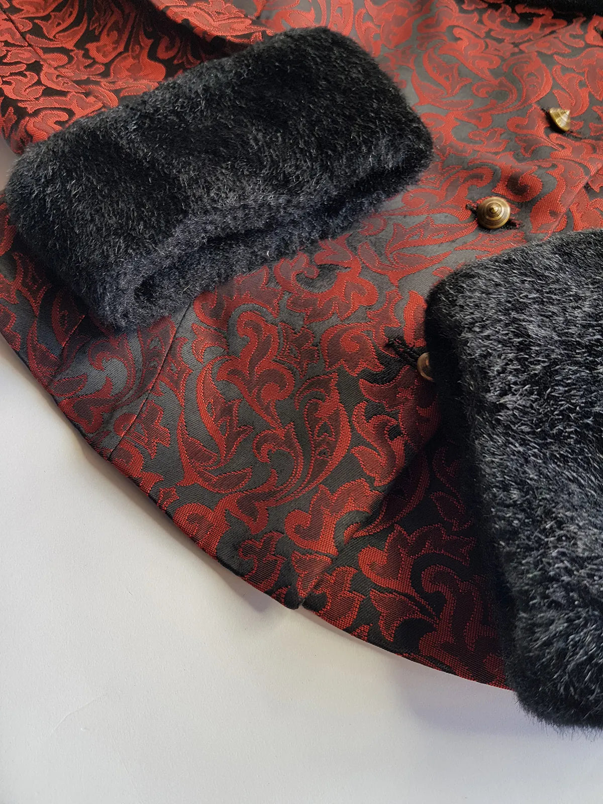 Italian Vintage Romantic Gothic Deep Red Brocade Jacket (1 Piece of a matching set)