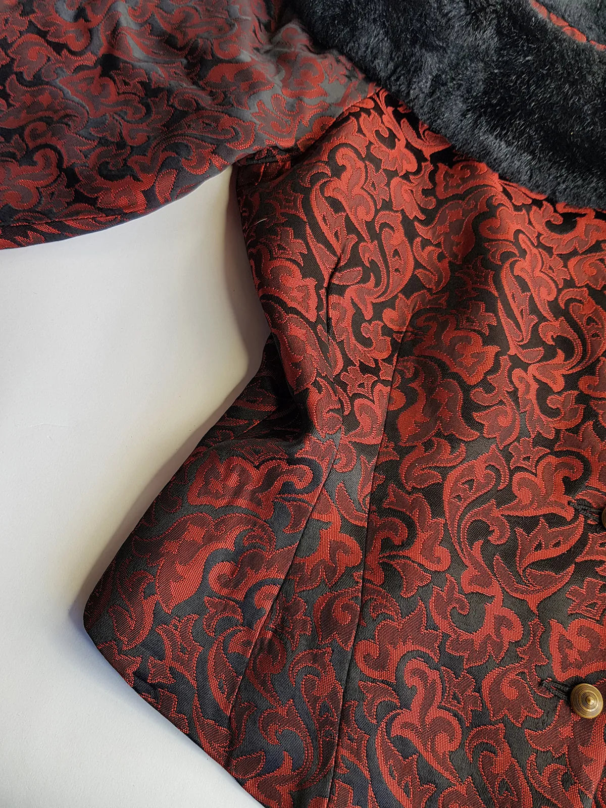 Italian Vintage Romantic Gothic Deep Red Brocade Jacket (1 Piece of a matching set)
