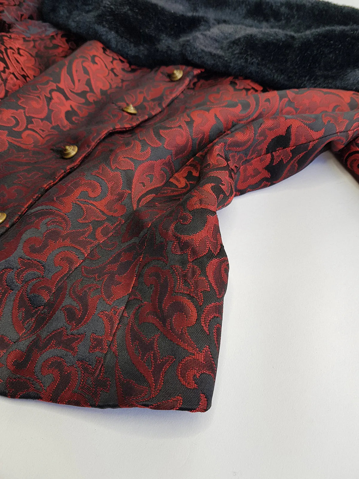 Italian Vintage Romantic Gothic Deep Red Brocade Jacket (1 Piece of a matching set)
