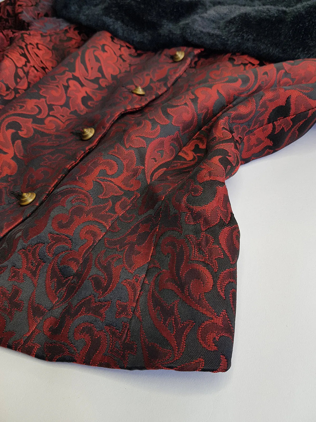 Italian Vintage Romantic Gothic Deep Red Brocade Jacket (1 Piece of a matching set)