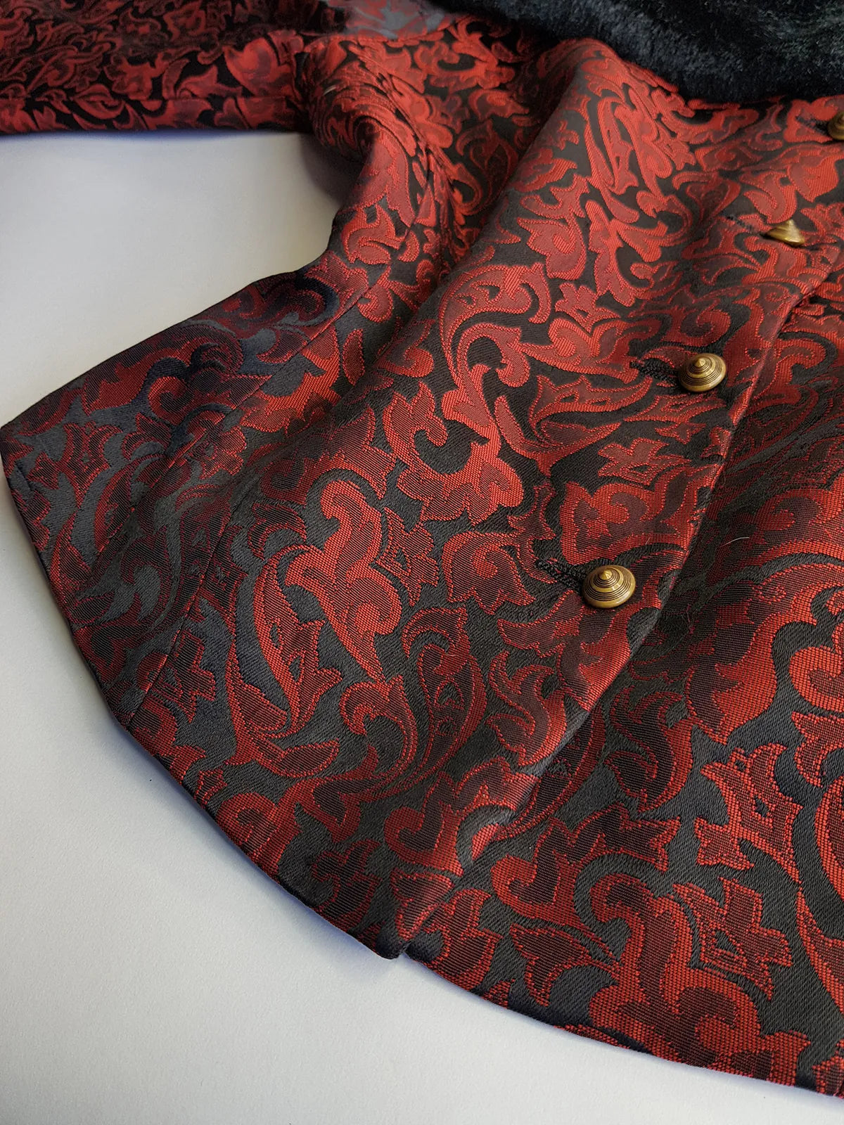 Italian Vintage Romantic Gothic Deep Red Brocade Jacket (1 Piece of a matching set)