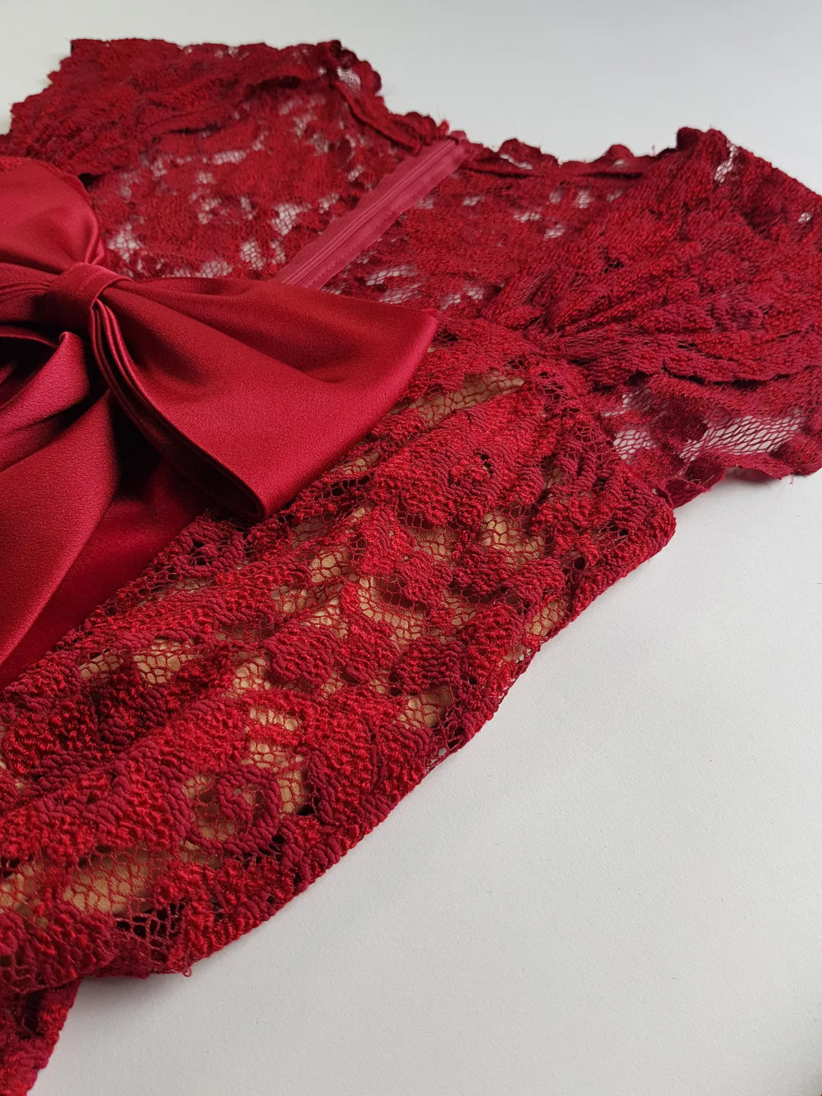 1990s Romantic Ruby Red Designer Vintage Lace & Velvet Dress - Knockout for Evening & The Perfect Dinner Date - Unbelievably Gorgeous