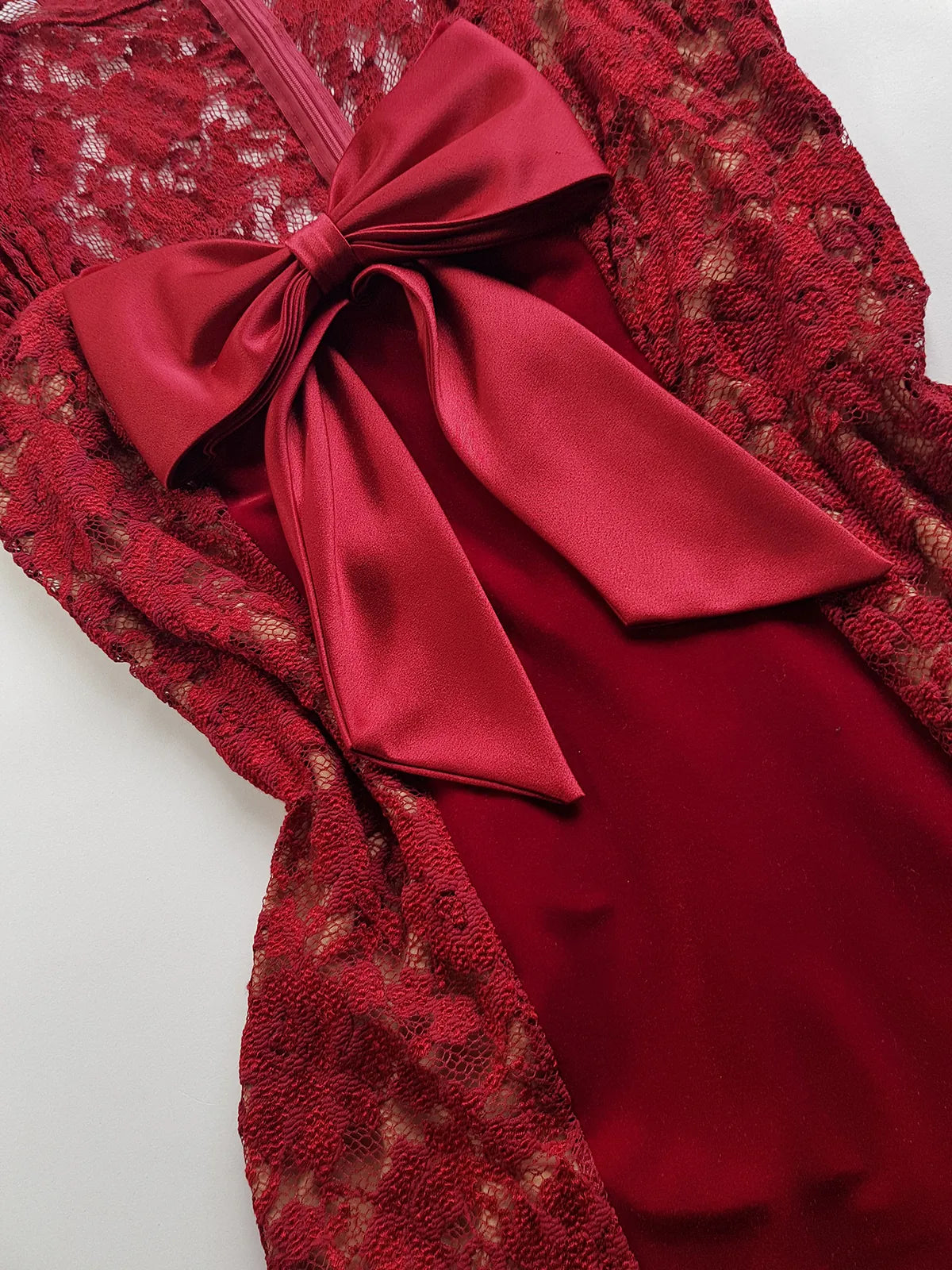 1990s Romantic Ruby Red Designer Vintage Lace & Velvet Dress - Knockout for Evening & The Perfect Dinner Date - Unbelievably Gorgeous