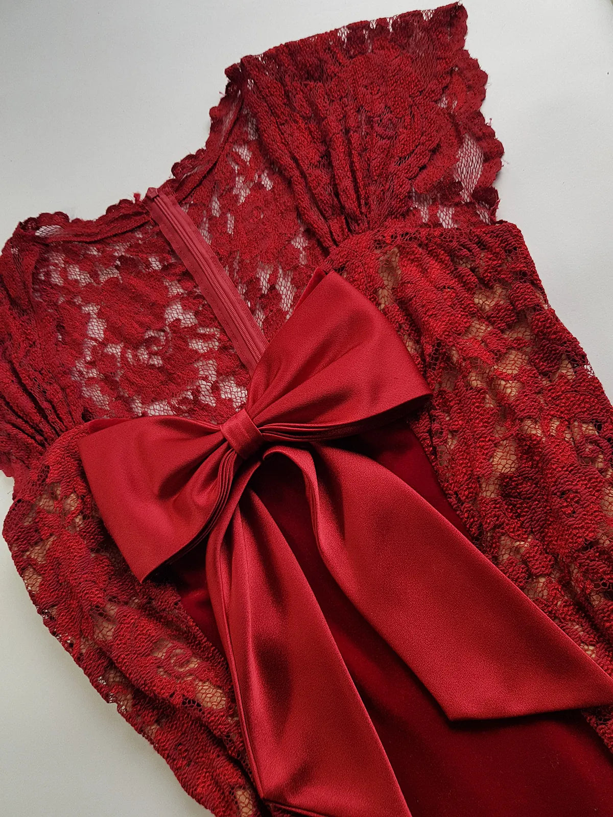 1990s Romantic Ruby Red Designer Vintage Lace & Velvet Dress - Knockout for Evening & The Perfect Dinner Date - Unbelievably Gorgeous