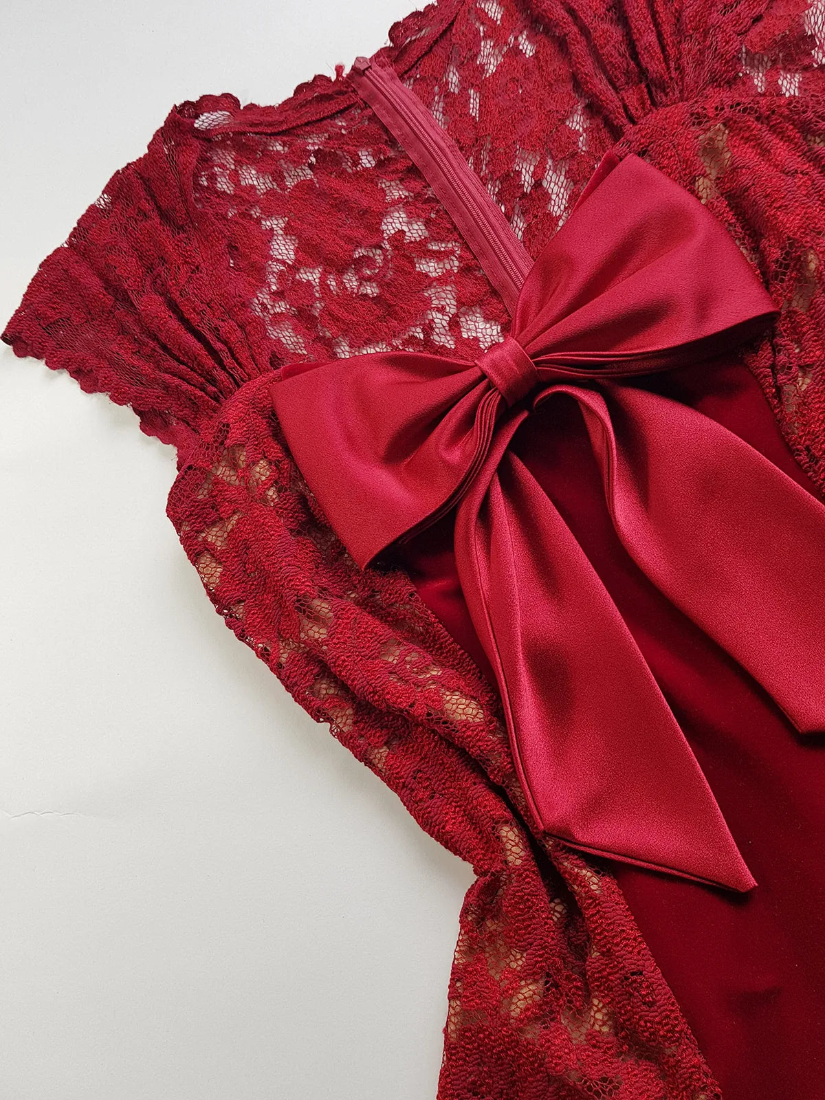 1990s Romantic Ruby Red Designer Vintage Lace & Velvet Dress - Knockout for Evening & The Perfect Dinner Date - Unbelievably Gorgeous