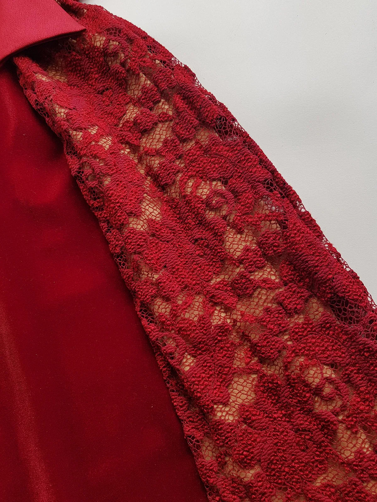 1990s Romantic Ruby Red Designer Vintage Lace & Velvet Dress - Knockout for Evening & The Perfect Dinner Date - Unbelievably Gorgeous