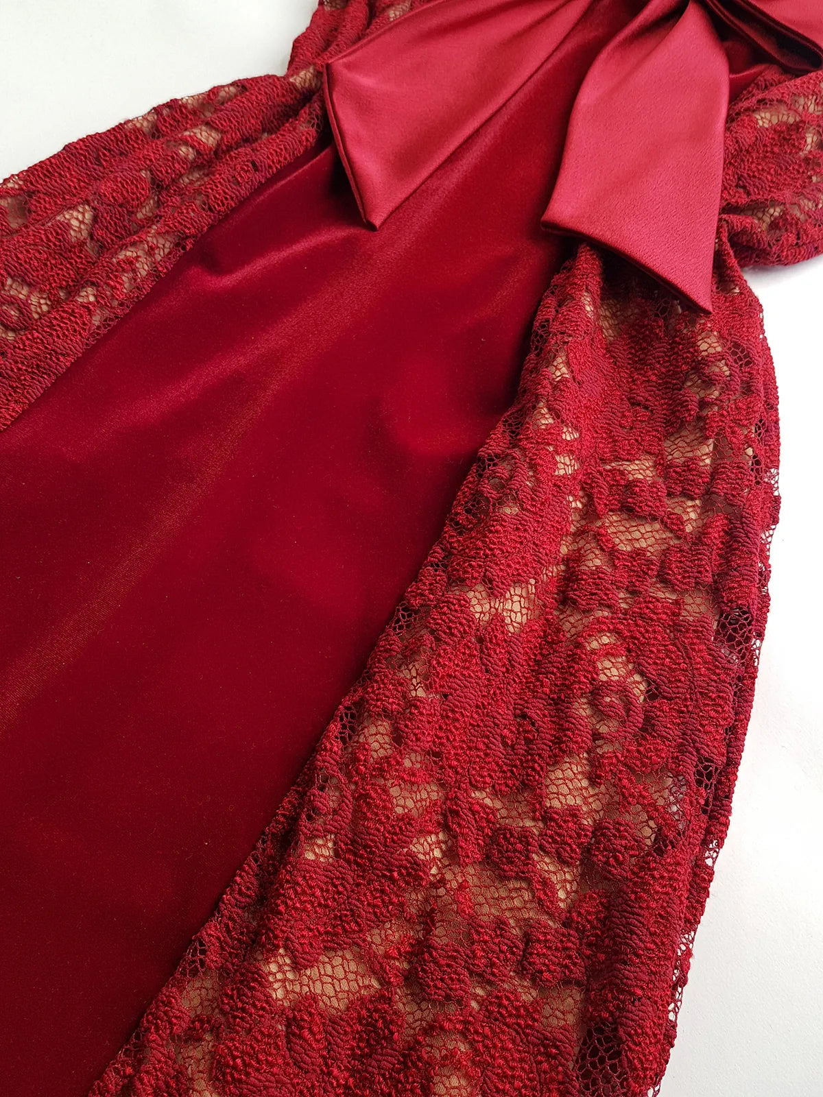1990s Romantic Ruby Red Designer Vintage Lace & Velvet Dress - Knockout for Evening & The Perfect Dinner Date - Unbelievably Gorgeous
