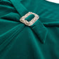 Unbelievable 1920s Peacock Green Bridal Quality Velvet Floor Length Opera Coat - Romantic Sleeves - Ornate Pearl Buckle & Bow - Unworn Condition