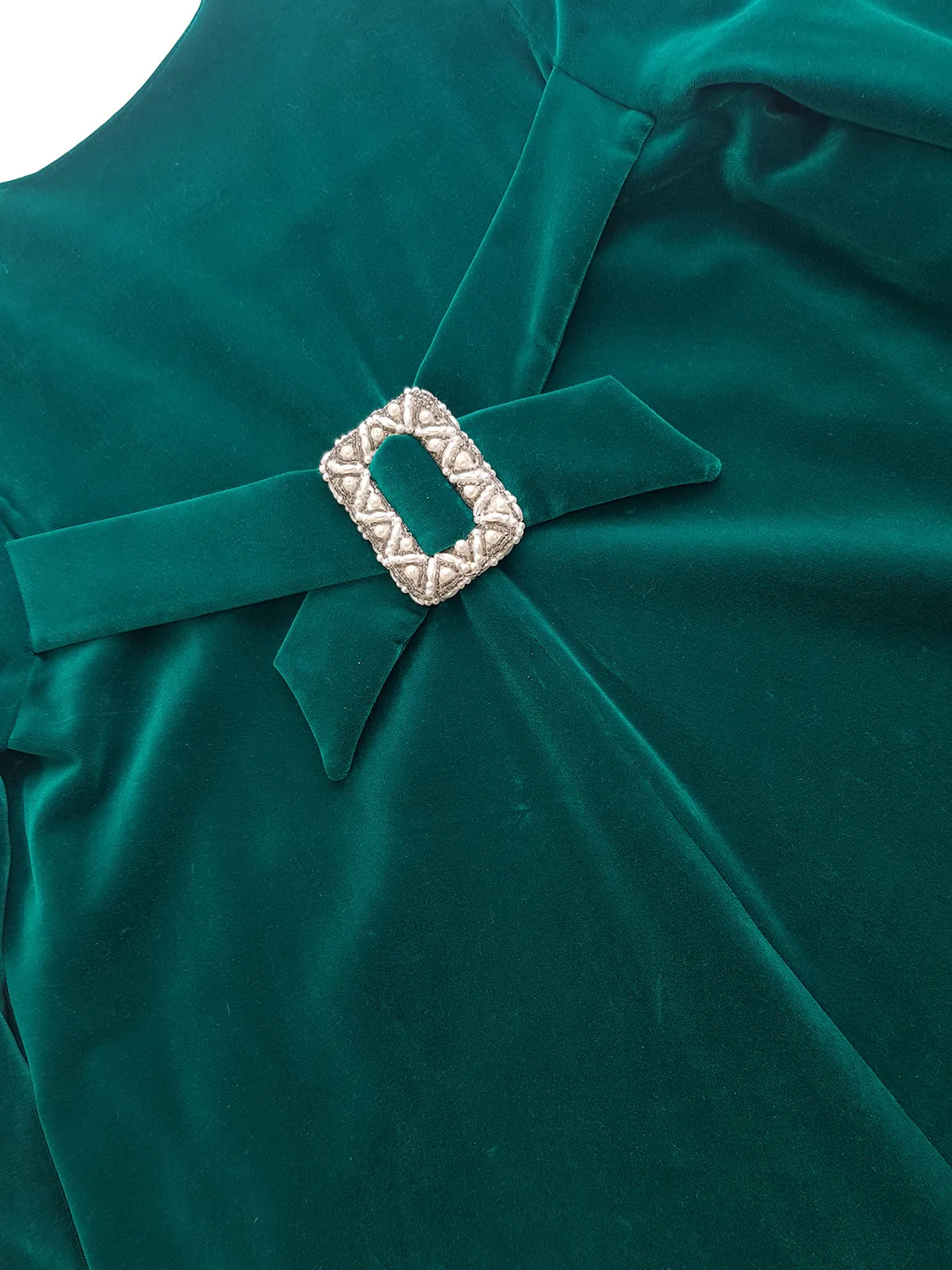 Unbelievable 1920s Peacock Green Bridal Quality Velvet Floor Length Opera Coat - Romantic Sleeves - Ornate Pearl Buckle & Bow - Unworn Condition