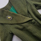 1950s Vintage Wool Hourglass Coat in Incredible Olive Green & Ornate Lapel Brooch - Knee Length - Immaculate Tailoring - Emerald Green Lining