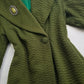 1950s Vintage Wool Hourglass Coat in Incredible Olive Green & Ornate Lapel Brooch - Knee Length - Immaculate Tailoring - Emerald Green Lining