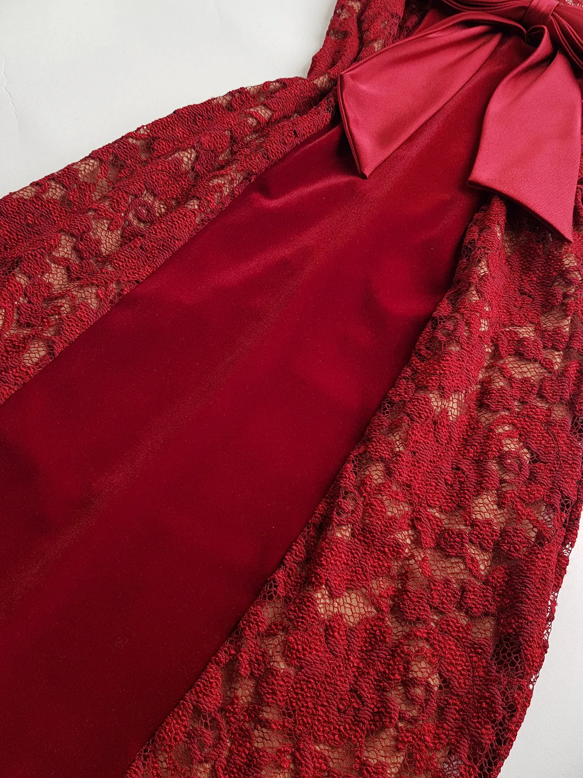 1990s Romantic Ruby Red Designer Vintage Lace & Velvet Dress - Knockout for Evening & The Perfect Dinner Date - Unbelievably Gorgeous