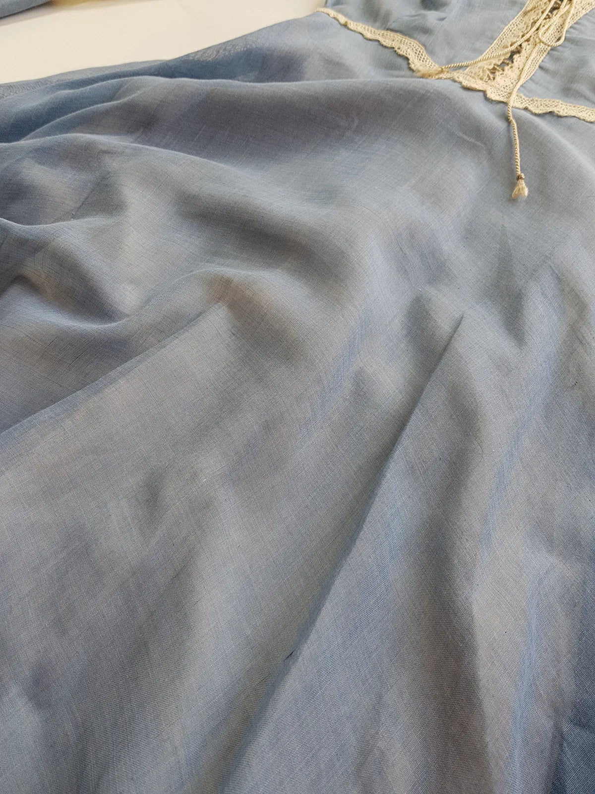 1970s Authentic Gunne Sax Vintage Bridal Quality Multi Layer Summertime Dress - Blue Cotton & Ivory Lace - Corset Top Hourglass Waist & Flared Full Length Skirt - Double Layered Light & Flouncy - Unbelievably Beautiful