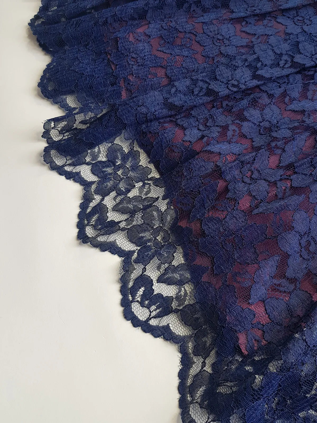 1950s Vintage Scalloped Neckline Midnight Blue Lace Dress - Flared Skirt & Gorgeous Lace Hemline - Immaculate Tailoring - Fully Lined