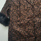 1950s Vintage Bronze Evening Coat with Fur Sleeves - Floral Metallic Print - Immaculate Tailoring - Fully Lined