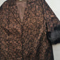 1950s Vintage Bronze Evening Coat with Fur Sleeves - Floral Metallic Print - Immaculate Tailoring - Fully Lined