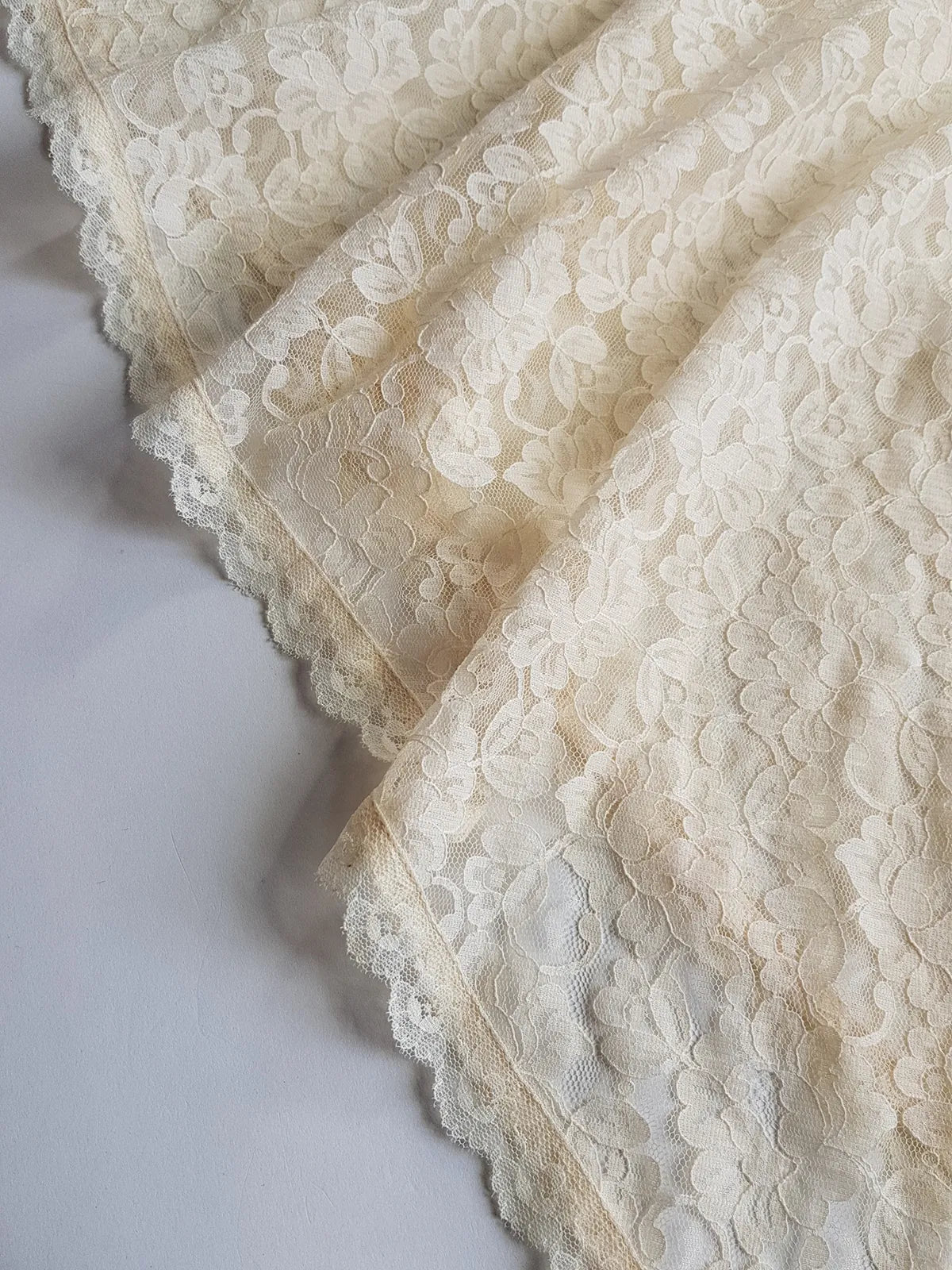 Ethereal Angelic 1950s Cape in the Lightest Ivory / Creme Lace - Ornate Edging & Tie at the front of the neck