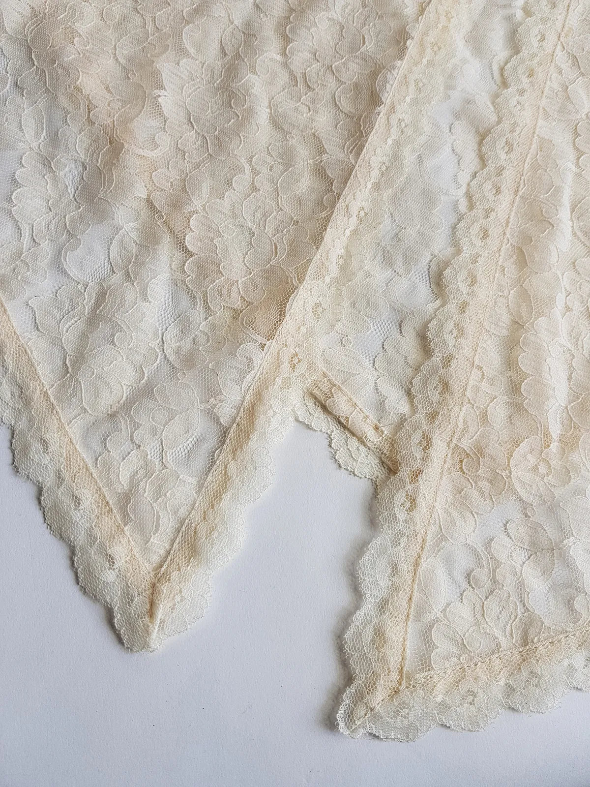 Ethereal Angelic 1950s Cape in the Lightest Ivory / Creme Lace - Ornate Edging & Tie at the front of the neck