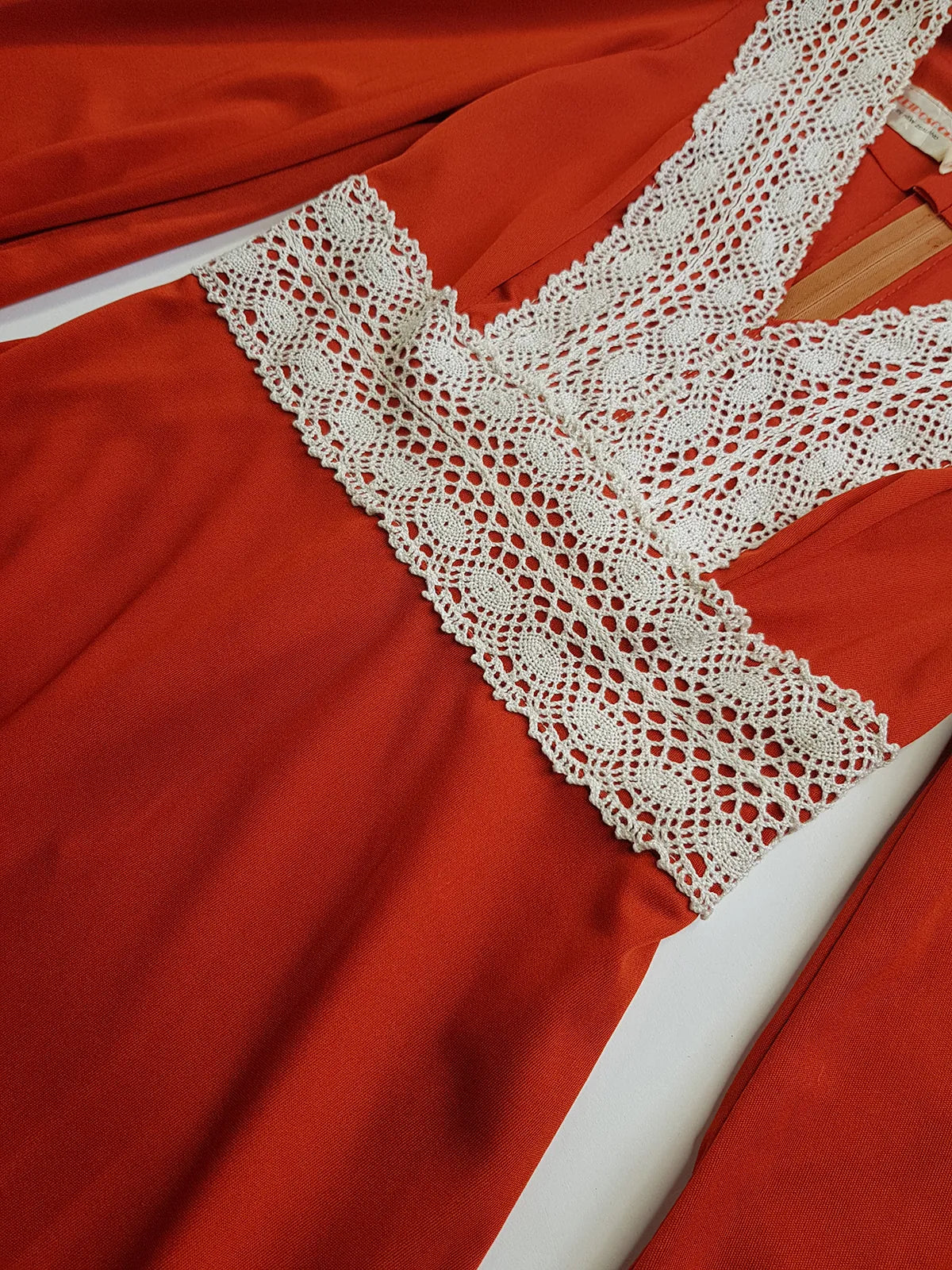 1970s Vintage Hand Crochet Trim Dress - Angel Sleeves - Hourglass Waist - Full Length - Absolutely Beautiful Sleeves