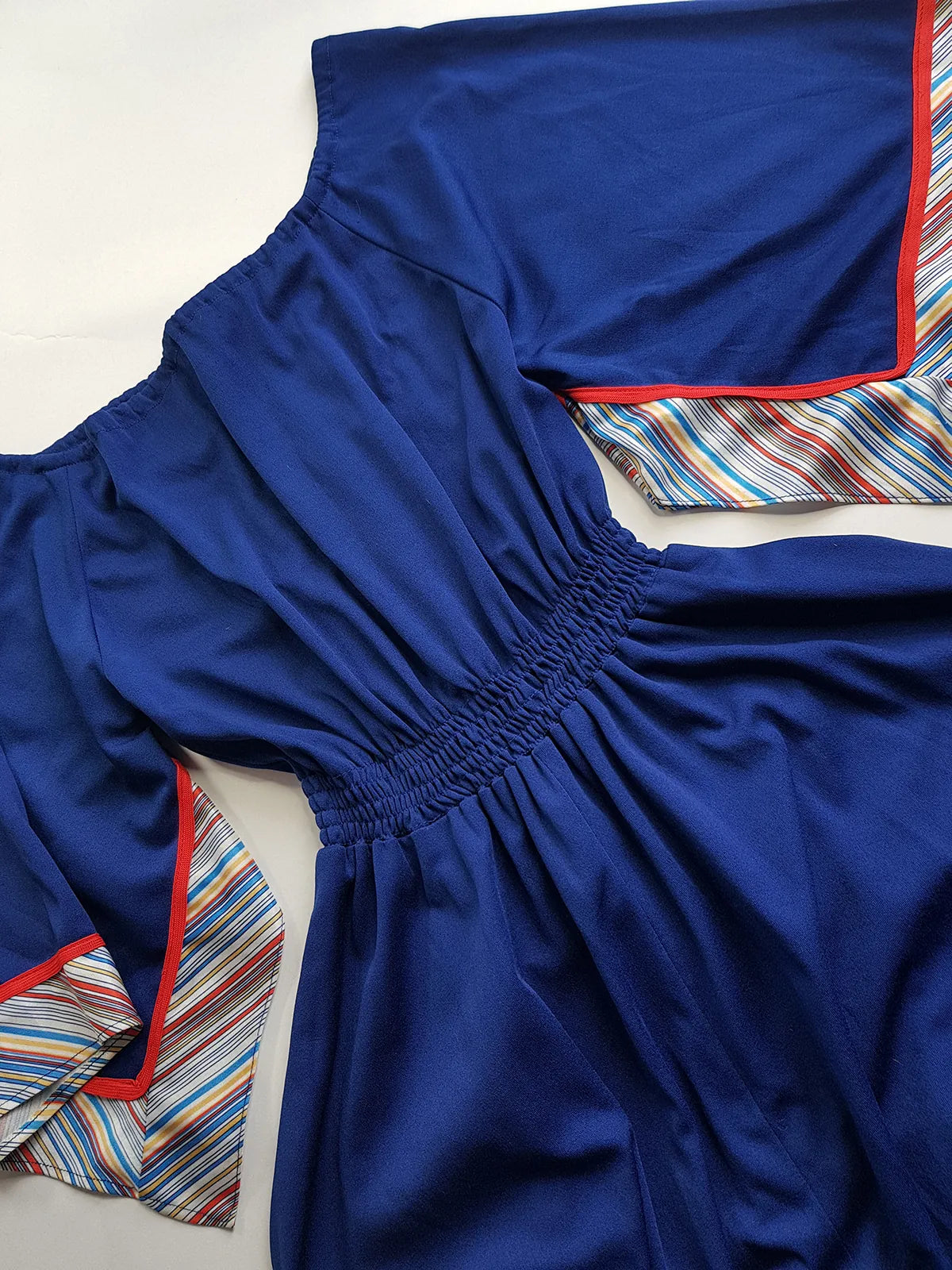 1970s Vintage Handkerchief Summertime Dress - Hourglass Waist - Off Shoulder & Knee Length - Absolutely Beautiful Asymmetrical Sleeves - Elastic Waist