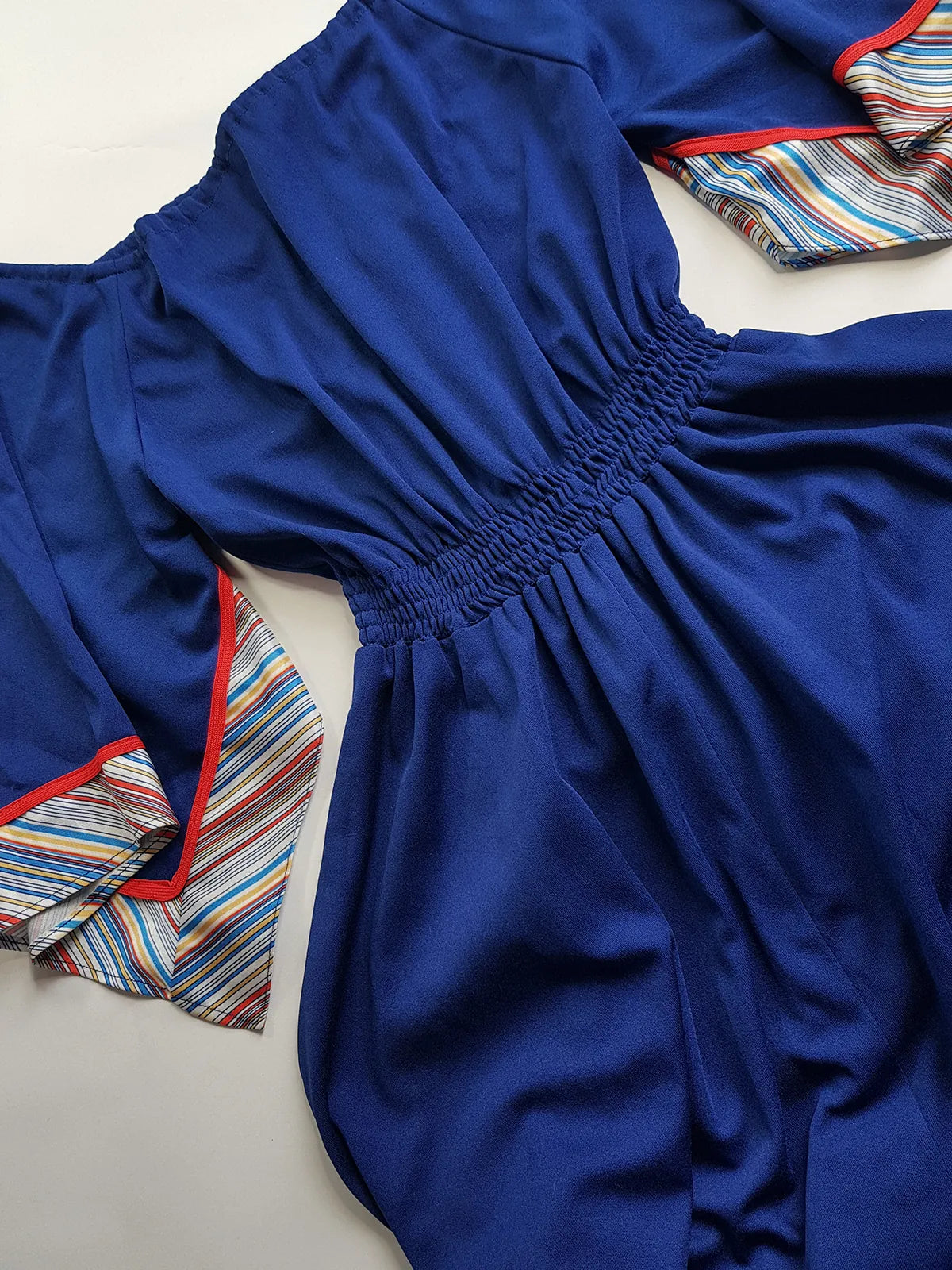 1970s Vintage Handkerchief Summertime Dress - Hourglass Waist - Off Shoulder & Knee Length - Absolutely Beautiful Asymmetrical Sleeves - Elastic Waist