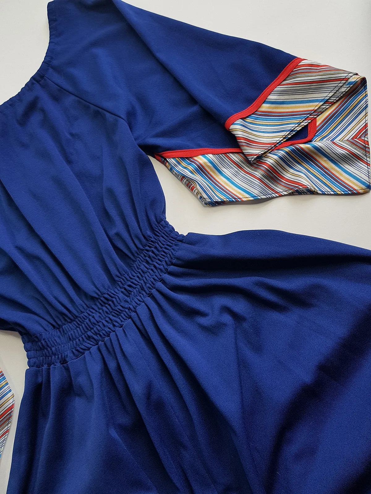 1970s Vintage Handkerchief Summertime Dress - Hourglass Waist - Off Shoulder & Knee Length - Absolutely Beautiful Asymmetrical Sleeves - Elastic Waist