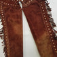 1970s Geniune Suede Cowgirl Tassel Chaps - Beautiful Soft Suede & Leather Tassel Chaps - Rich Tobacco Brown- Chunky Metal Zippers - Perfect Fit -  Iconic for a Costume