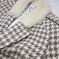 Houndstooth Vintage 1950s Cropped Bomber Jacket in Wool with Fur Collar - Structured Waist & Sleeves - Fully Lined
