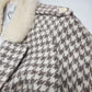 Houndstooth Vintage 1950s Cropped Bomber Jacket in Wool with Fur Collar - Structured Waist & Sleeves - Fully Lined
