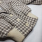 Houndstooth Vintage 1950s Cropped Bomber Jacket in Wool with Fur Collar - Structured Waist & Sleeves - Fully Lined
