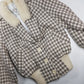 Houndstooth Vintage 1950s Cropped Bomber Jacket in Wool with Fur Collar - Structured Waist & Sleeves - Fully Lined