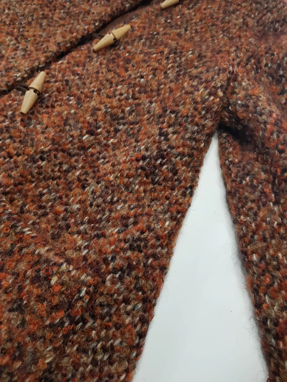 1950s Incredible Hooded Coat in Burnt Tobacco with Toggle Clasps - Fully Lined - Handmade Mohair Wool Knit