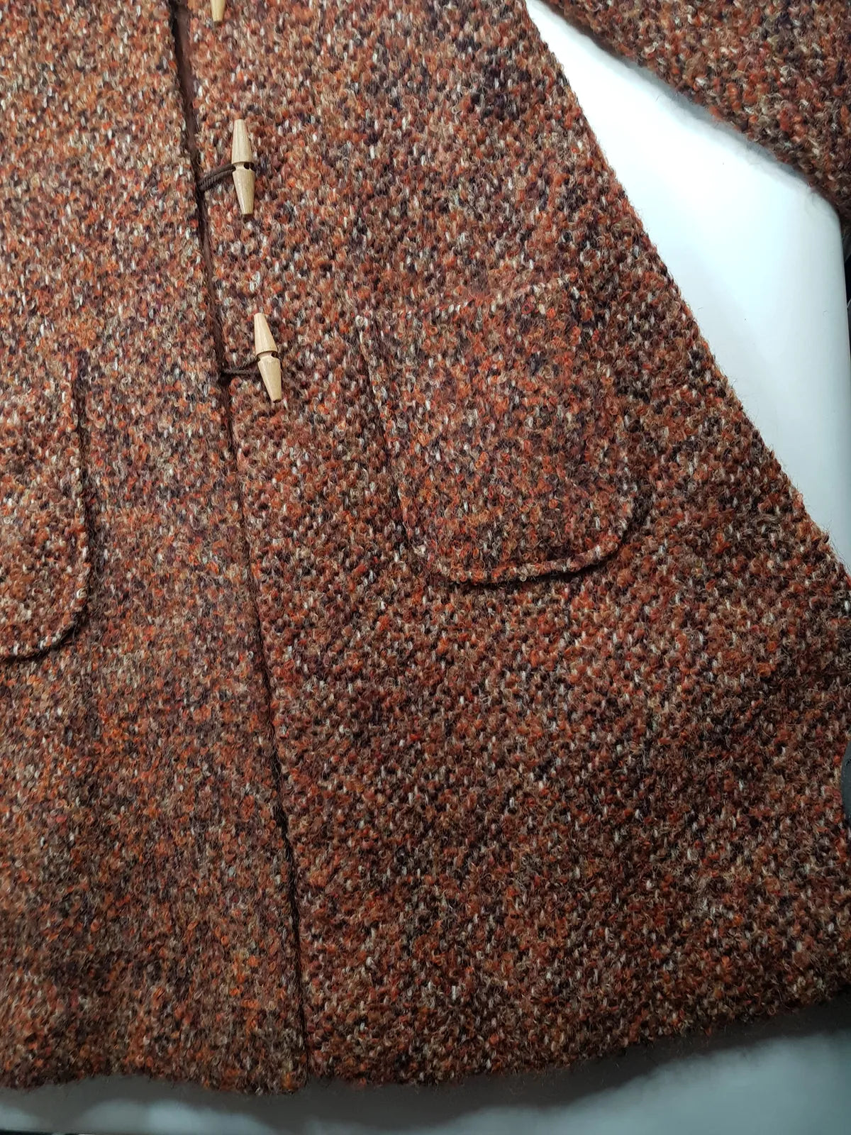 1950s Incredible Hooded Coat in Burnt Tobacco with Toggle Clasps - Fully Lined - Handmade Mohair Wool Knit