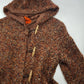 1950s Incredible Hooded Coat in Burnt Tobacco with Toggle Clasps - Fully Lined - Handmade Mohair Wool Knit
