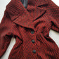 1950s Vintage Wool Princess Hourglass Coat in Incredible Deep Red & Black - Ornate Buttons - Knee Length - Immaculate Tailoring