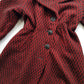 1950s Vintage Wool Princess Hourglass Coat in Incredible Deep Red & Black - Ornate Buttons - Knee Length - Immaculate Tailoring