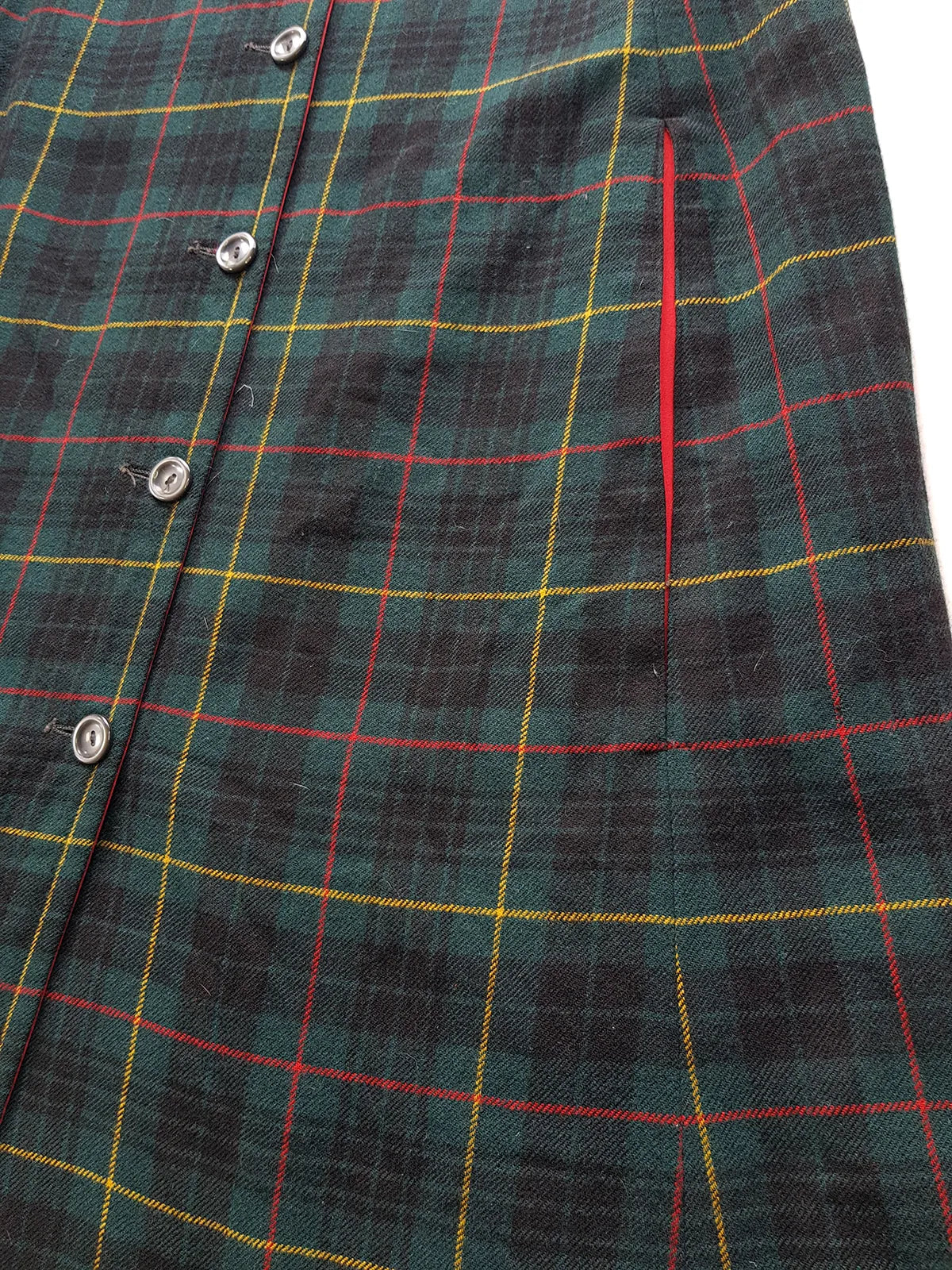Vintage 1960s Plaid Cape in Hunter Green with Knockout Red Lining - Ralph Lauren Equestrian Style - Button Front Closure