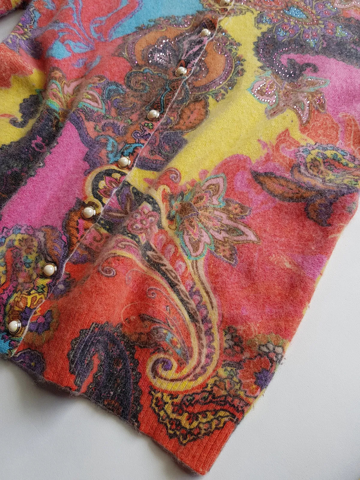 Vintage Italian 2000s Fluffy Top with Absolutely Wild Print and Hand Rhinestoning over one shoulder