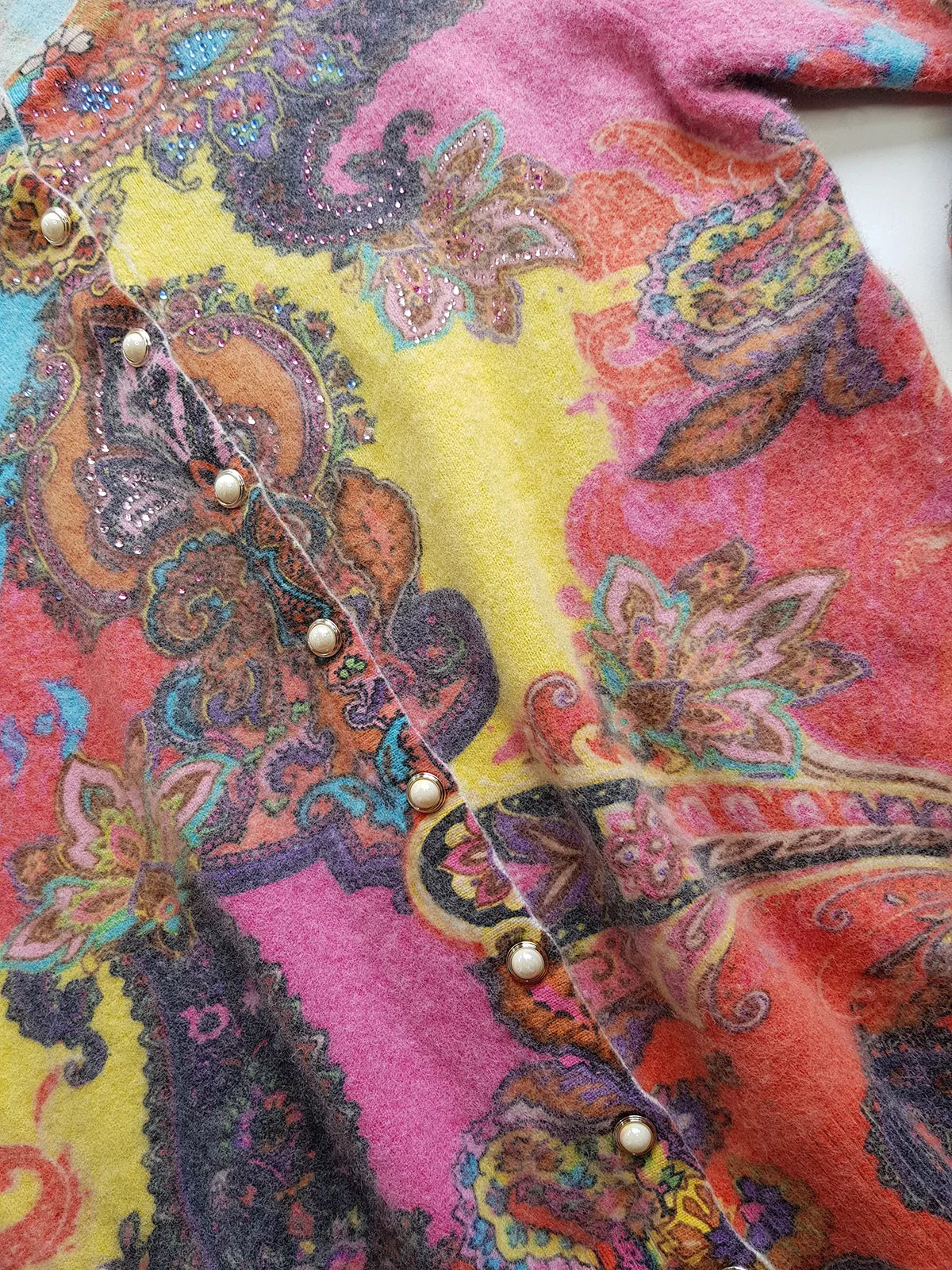 Vintage Italian 2000s Fluffy Top with Absolutely Wild Print and Hand Rhinestoning over one shoulder