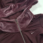 2000s Authentic Nike Velour Sexy Pilates Princess Vintage Hooded Purple Cropped Zip Jacket with Embroidery & Rhinestones