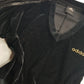 1990s Authentic Adidas Velour Sexy Pilates Princess Vintage Black & Gold Cropped Top - Super Soft & Dreamy Feel - Embroidered Adidas- Leather Striping Shoulder Features
