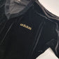 1990s Authentic Adidas Velour Sexy Pilates Princess Vintage Black & Gold Cropped Top - Super Soft & Dreamy Feel - Embroidered Adidas- Leather Striping Shoulder Features
