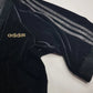 1990s Authentic Adidas Velour Sexy Pilates Princess Vintage Black & Gold Cropped Top - Super Soft & Dreamy Feel - Embroidered Adidas- Leather Striping Shoulder Features