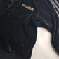1990s Authentic Adidas Velour Sexy Pilates Princess Vintage Black & Gold Cropped Top - Super Soft & Dreamy Feel - Embroidered Adidas- Leather Striping Shoulder Features