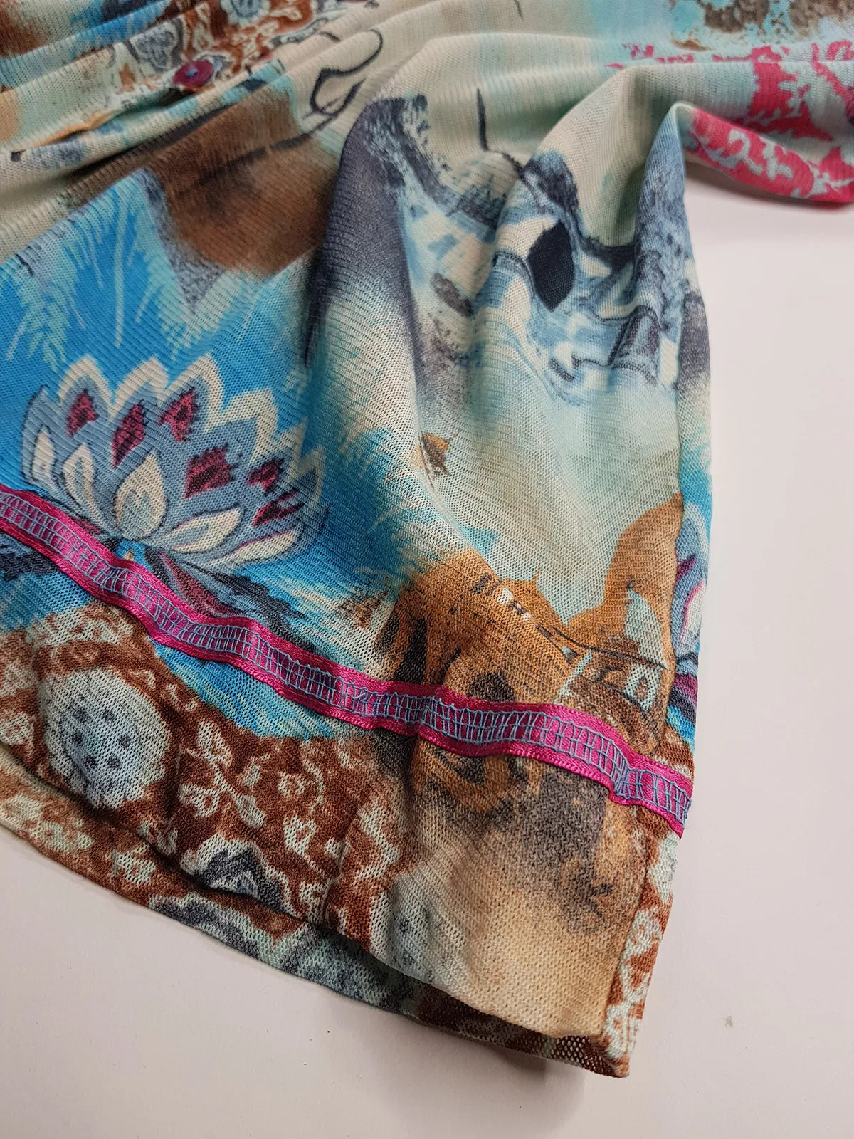 1990s Sexy Vintage Designer Bohemian Rockstar Style - Button up Collared Top - Insane Ancient Religion Print