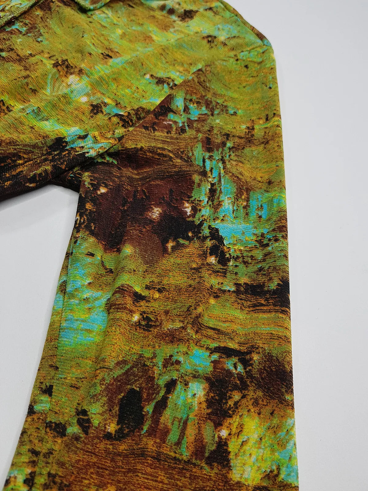 1990s Sexy Vintage Designer Collared Top - Button Feature Front - Tight & Form Fitting Stretch Fabric - Chartreuse & Blue