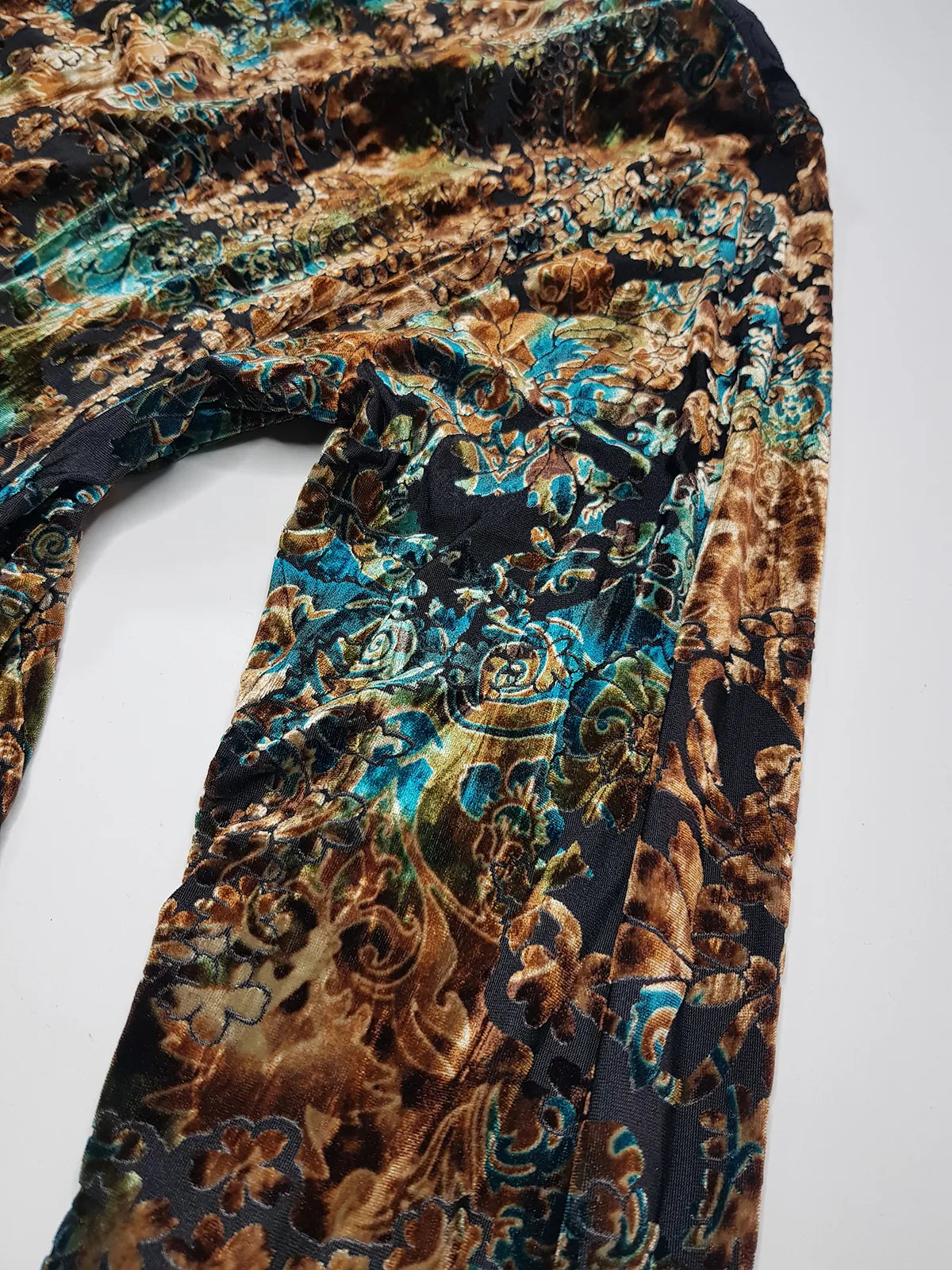 1990s Sexy Vintage Designer Bohemian Rockstar Style Burnt Velvet & Lace Button up Top