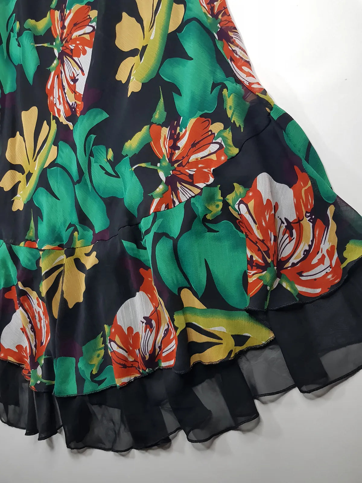 1990s Sexy Bohemian Rockstar Vintage Maxi Skirt / Dress - Floaty Multi Tier Cut - Insane Floral Print - Double Layered