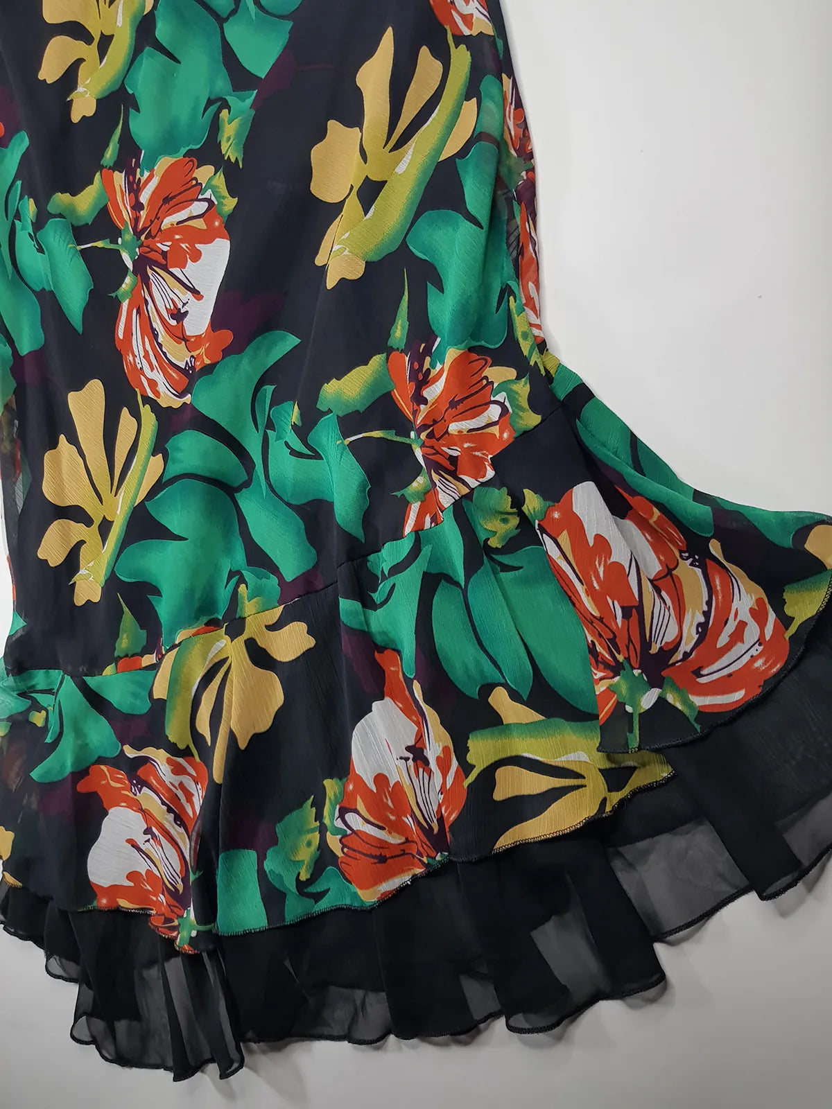 1990s Sexy Bohemian Rockstar Vintage Maxi Skirt / Dress - Floaty Multi Tier Cut - Insane Floral Print - Double Layered