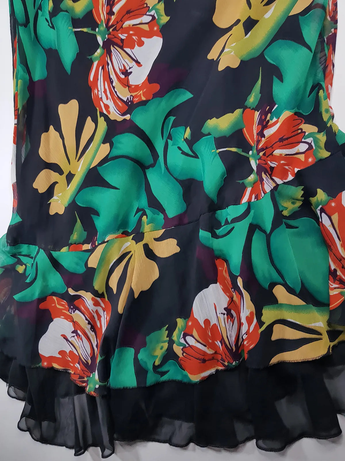 1990s Sexy Bohemian Rockstar Vintage Maxi Skirt / Dress - Floaty Multi Tier Cut - Insane Floral Print - Double Layered